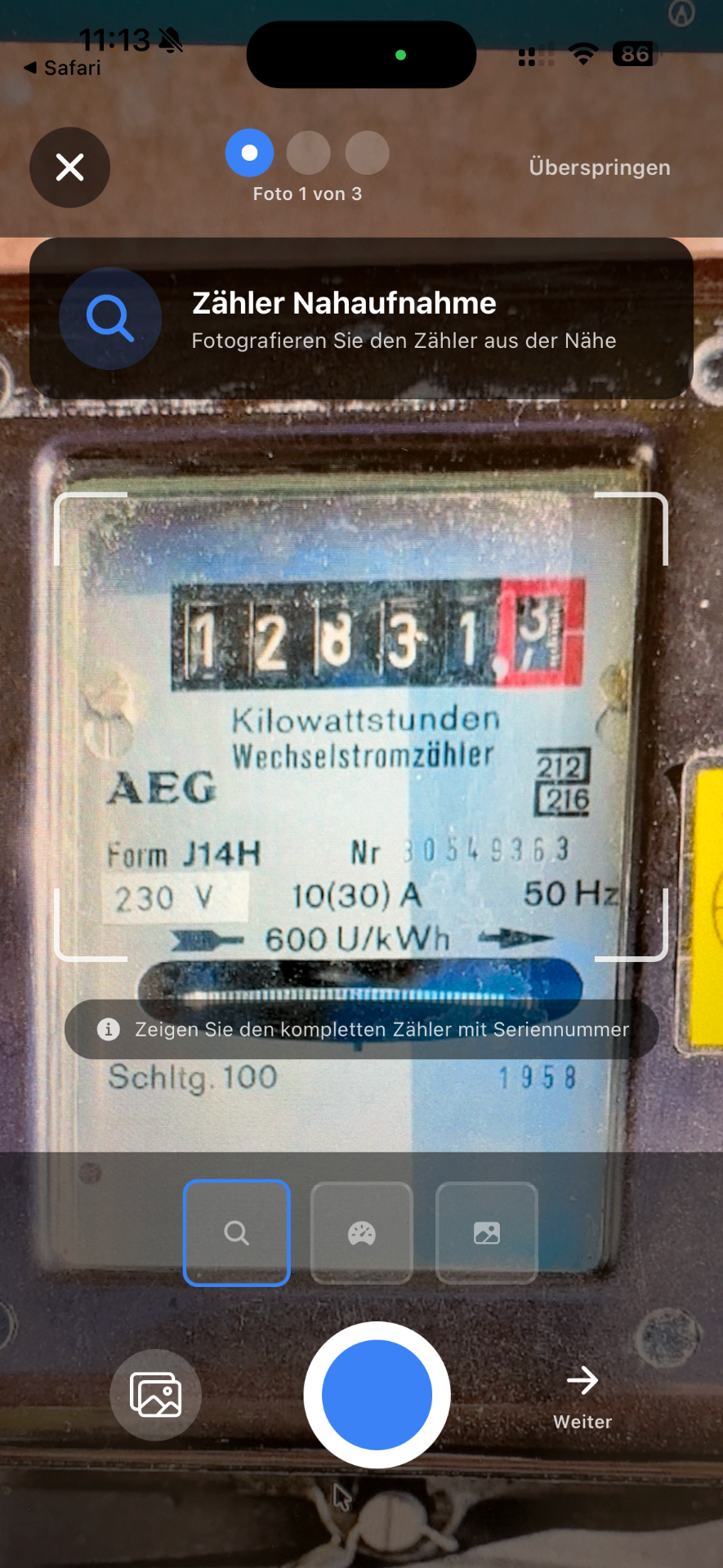 Neuen Zähler per Foto anlegen