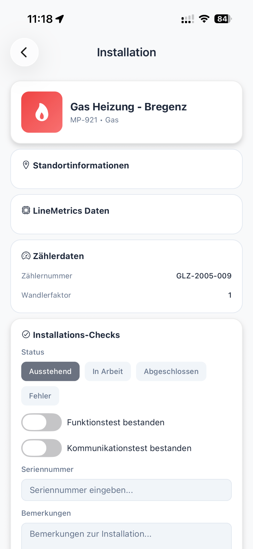 Detaildokumentation der Installation